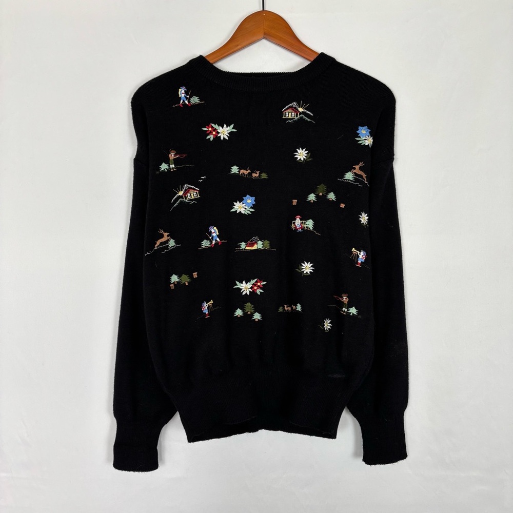 Vintage‎ Meister Ski Knit Sweater Black Size M Embroidered Wool